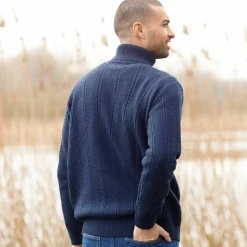 Pull col roulé maille irlandaise