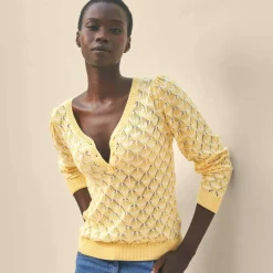 Pull col tunisien en maille fantaisie