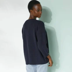 Pull col tunisien manches 3/4, maille fantaisie