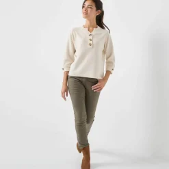 Pull col tunisien manches 3/4, maille fantaisie