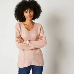 Pull col V, maille anglaise toucher doux