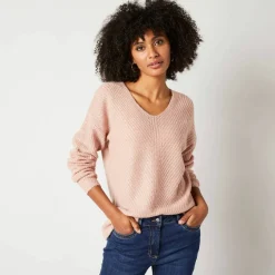 Pull col V, maille anglaise toucher doux