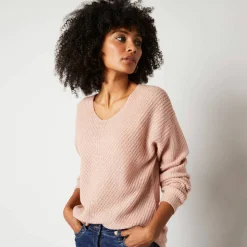Pull col V, maille anglaise toucher doux