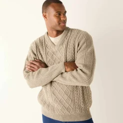 Pull col V maille irlandaise