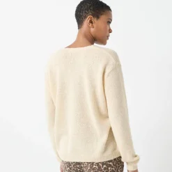 Pull col V manches longues, laine et mohair mélangés