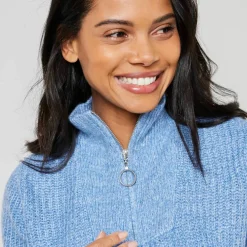 Pull col zippé, maille anglaise
