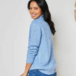 Pull col zippé, maille anglaise