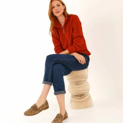 Pull col zippé, maille anglaise