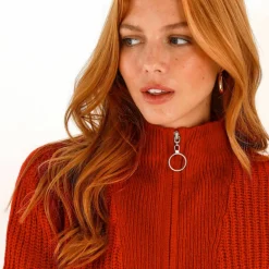 Pull col zippé, maille anglaise
