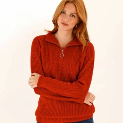 Pull col zippé, maille anglaise