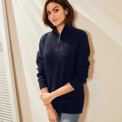 Pull col zippé, maille anglaise