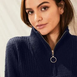 Pull col zippé, maille anglaise