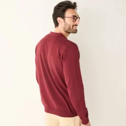 Pull fin col polo zippé broderie poitrine