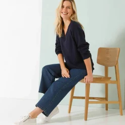 Pull loose col V, maille anglaise