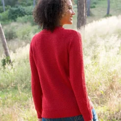 Pull loose col V, maille anglaise