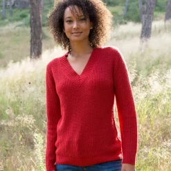 Pull loose col V, maille anglaise