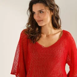 Pull loose manches coude, maille fantaisie