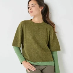 Pull loose manches coudes, laine et mohair mélangés