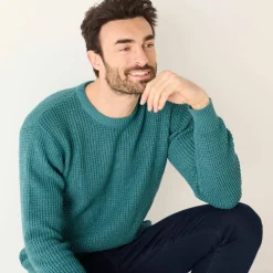 Pull maille gaufrée col rond