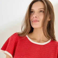 Pull manches courtes, maille fantaisie