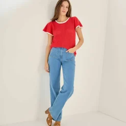 Pull manches courtes, maille fantaisie