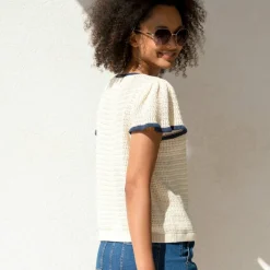 Pull manches courtes, maille fantaisie