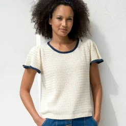 Pull manches courtes, maille fantaisie