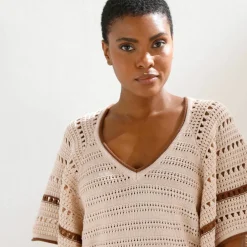 Pull manches courtes papillons, maille fantaisie