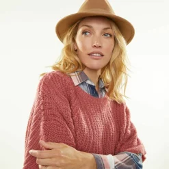 Pull poncho manches coudes, maille anglaise et torsades