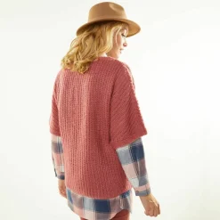 Pull poncho manches coudes, maille anglaise et torsades