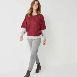 Pull poncho manches coudes, maille anglaise et torsades