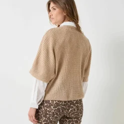 Pull poncho manches coudes, maille anglaise et torsades