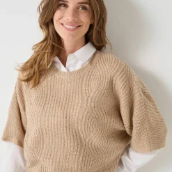 Pull poncho manches coudes, maille anglaise et torsades