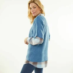 Pull poncho manches coudes, maille anglaise et torsades