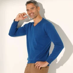 Pull pur coton col V manches longues