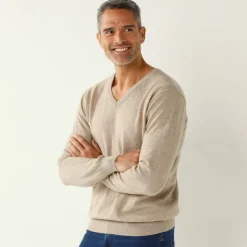 Pull pur coton col V manches longues