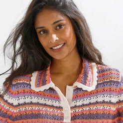 Pull rayé col polo, manches courtes