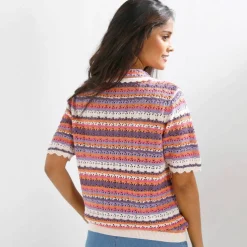 Pull rayé col polo, manches courtes