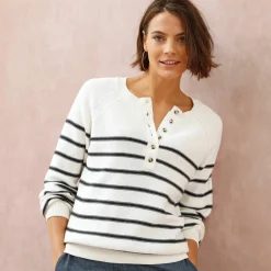 Pull rayé col tunisien boutonné