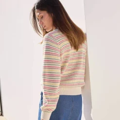 Pull rayé effet dégradé, maille anglaise.
