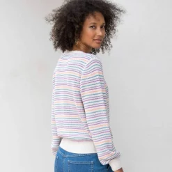 Pull rayé effet dégradé, maille anglaise.