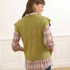 Pull torsadé sans manches, épaules tombantes