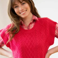 Pull torsadé sans manches, épaules tombantes