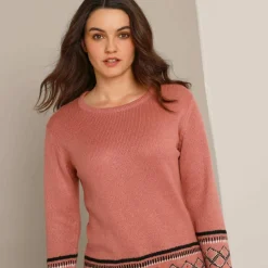 Pull tunique, base et poignets jacquard
