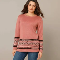 Pull tunique, base et poignets jacquard