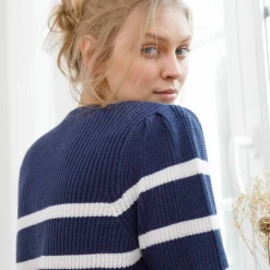 Pull tunique boutons fantaisie, rayé