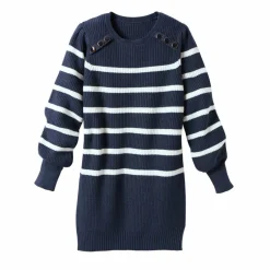 Pull tunique boutons fantaisie, rayé