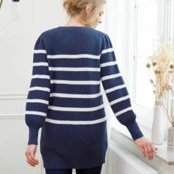 Pull tunique boutons fantaisie, rayé