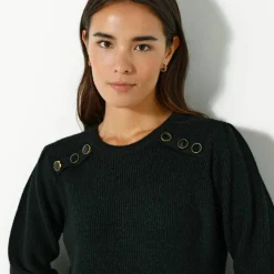 Pull tunique boutons fantaisie toucher doux