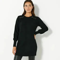 Pull tunique boutons fantaisie toucher doux